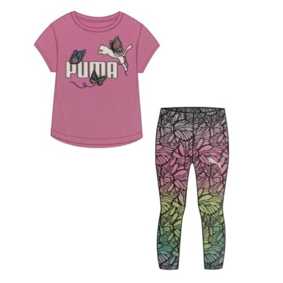 NWT 18M Puma Girl's 2 Piece Short Sleeve Top & Legging All Day Comfort Set Pink - Picture 1 of 3